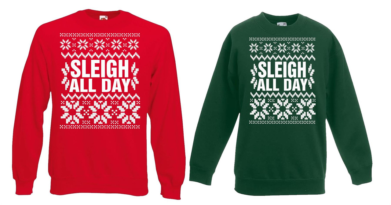 Adults Sleigh All Day Festive Green or Red Unisex Christmas Jumper