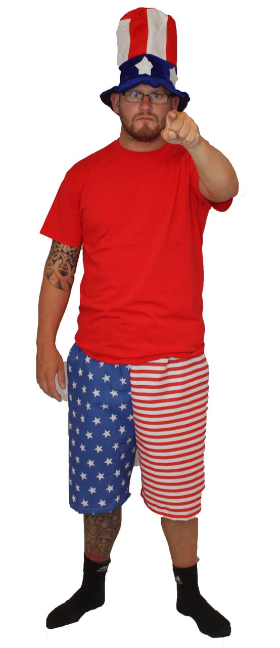 Adults USA America Flag Stars & Stripes Independence Day 4th of July Shorts & Hat Fancy Dress Adults USA America Flag Stars & Stripes Independence Day 4th of July Shorts & Hat Fancy Dress