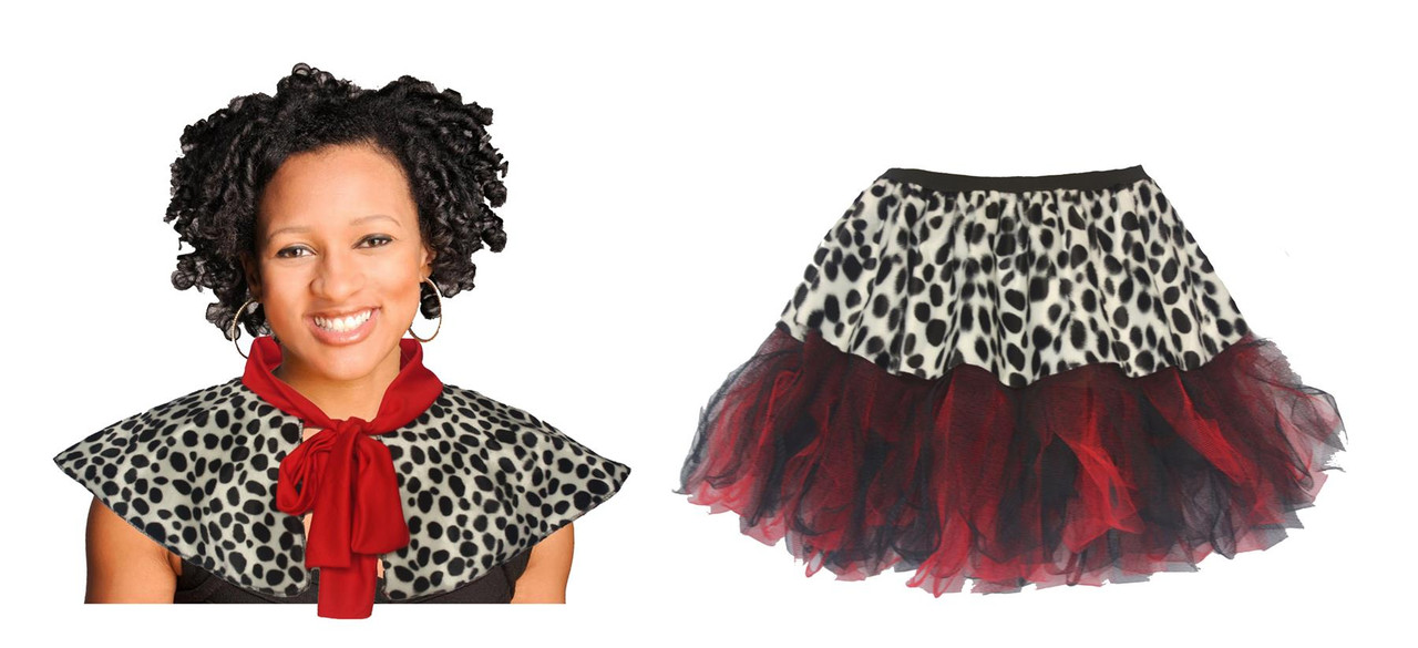 Ladies Red Cruella De Ville Costume 101 Dalmatians Halloween Fancy Dress