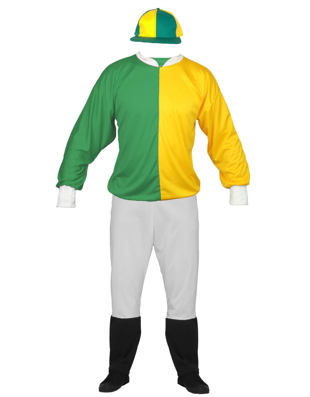 Adults Jockey Costume Fancy Dress Grand National Aintree Emerald Green  Yellow - Dragons Den Fancy Dress Ltd