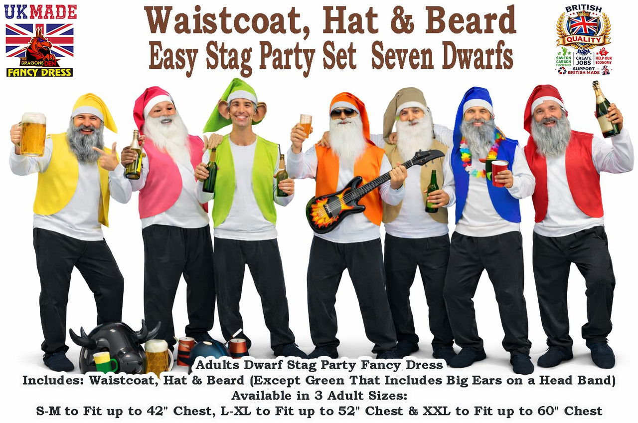 Adults 7 Dwarfs Gnomes Elf Stag Night Festival Group Fancy Dress Costume