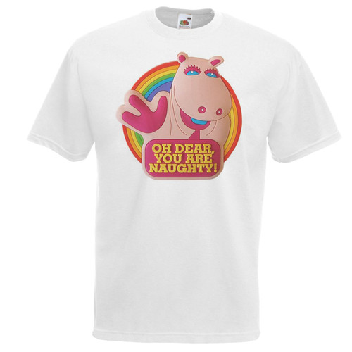 Mens George Hippo You Are Naughty Rainbow LGBTQ Quote Unisex White T-Shirt Mens George Hippo You Are Naughty Rainbow LGBTQ Quote Unisex White T-Shirt