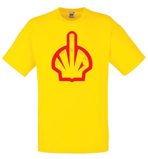 Mens Hell Middle Finger Oil Giants Stop Energy Protest Unisex Yellow T-Shirt