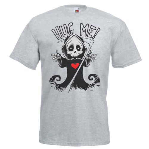 Mens Hug Me Baby Grim Reaper Cute Death Halloween Unisex Grey T-Shirt Mens Hug Me Baby Grim Reaper Cute Death Halloween Unisex Grey T-Shirt