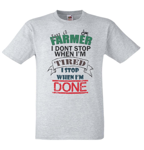 Adults I'm A Farmer I Stop When I'm Done Farming Profession Unisex Grey T-Shirt