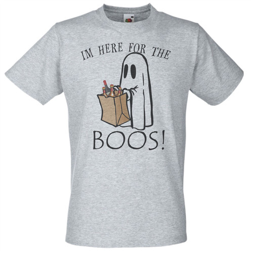 Adults I'm Here for the Boos Funny Booze Halloween Unisex Grey T-Shirt