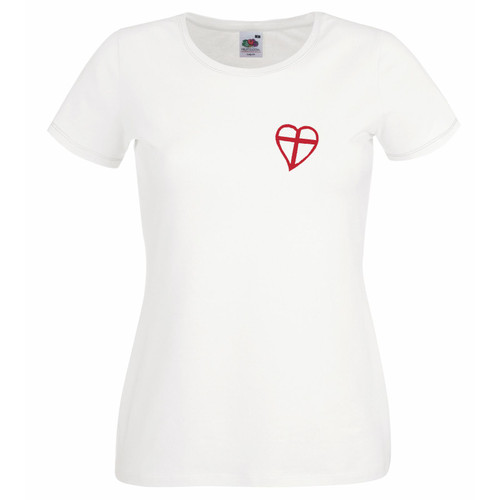 Womens England St George Cross Love Heart English Supporters Patriotic Lady Fit White T-Shirt