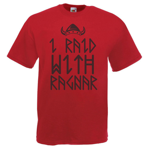 Mens I Raid With Ragnar Lodbruk Runic Viking Runes Unisex Red T-Shirt Mens I Raid With Ragnar Lodbruk Runic Viking Runes Unisex Red T-Shirt