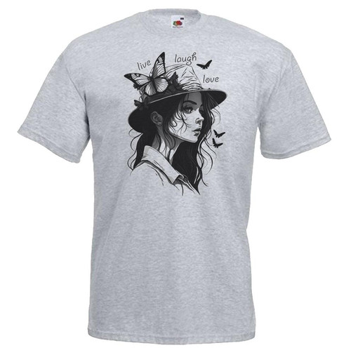 Adults Live Laugh Love Butterfly Girl Happy Life Unisex Grey T-Shirt