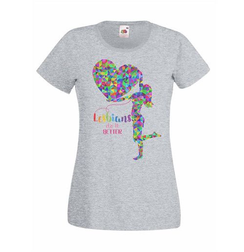 Womens Lesbians Do It Better Colourful Rainbow Love Heart Grey Lady Fit T-Shirt