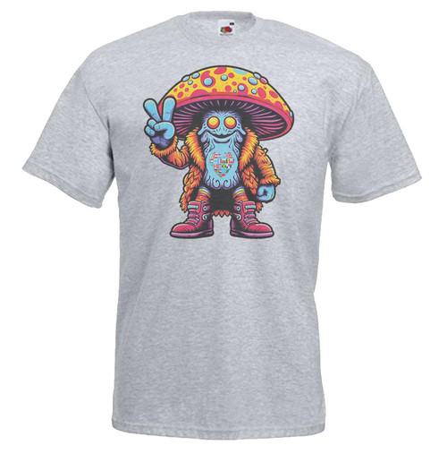 Adults Hippy Mushroom Coexist Peace Love All Nations Unisex Grey T-Shirt