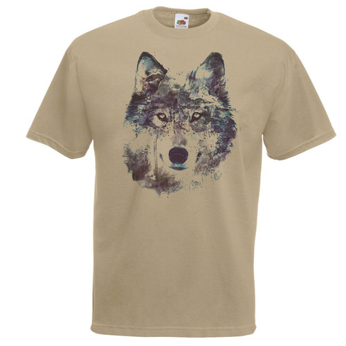 Adults Wild Arctic Grey Wolf Predator Animal Water Colour Unisex Khaki T-Shirt