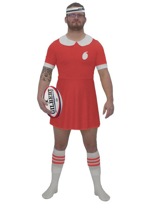 Mens Red Wales Rugby Dress All Nations Sports Welsh Supporters Fancy Dress NEEDS PRINT WITH HEADBAND