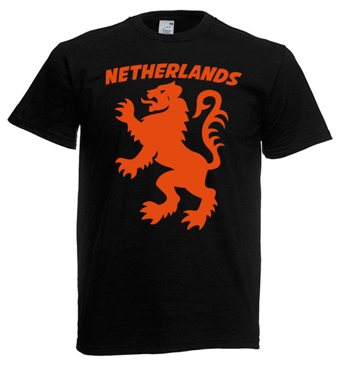 Adults Netherlands Lion Dutch Flag Holland Sports Supporter Unisex Black T-Shirt