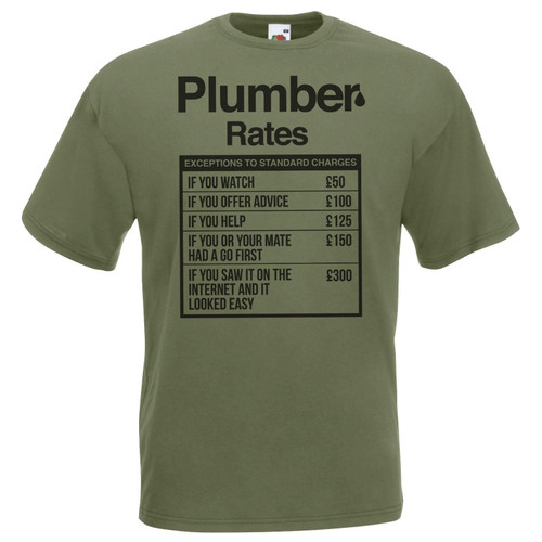 Adults Plumber Rates Funny Student Plumbing Profession Unisex Olive T-Shirt