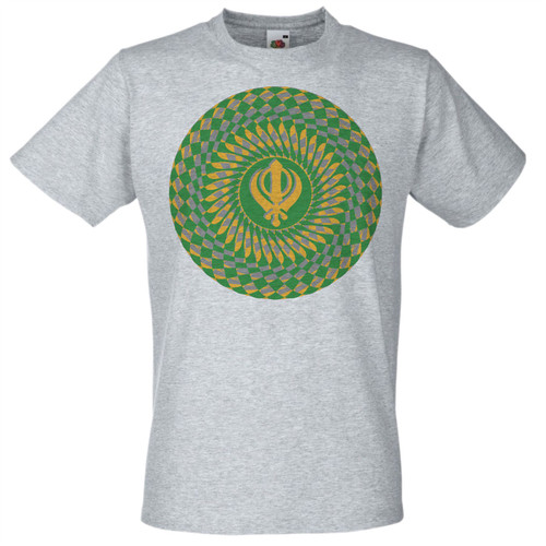 Adults Spiritual Psy-Trance Khanda Sikh Psychedelic Mandala Unisex Grey T-Shirt