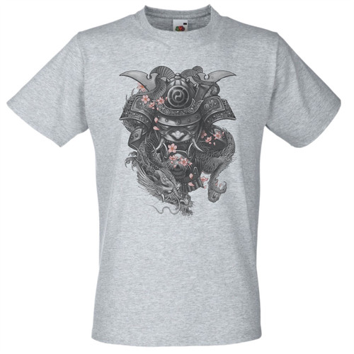 Adults Samurai Mask Oni Japanese Hannya Mask Oriental Unisex Grey T-Shirt
