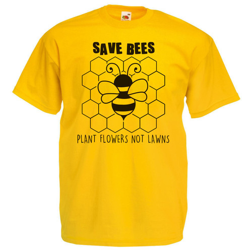 Mens Save Bumble Bees Plant Flowers Wildlife Conservation Unisex Yellow T-Shirt Mens Save Bumble Bees Plant Flowers Wildlife Conservation Unisex Yellow T-Shirt