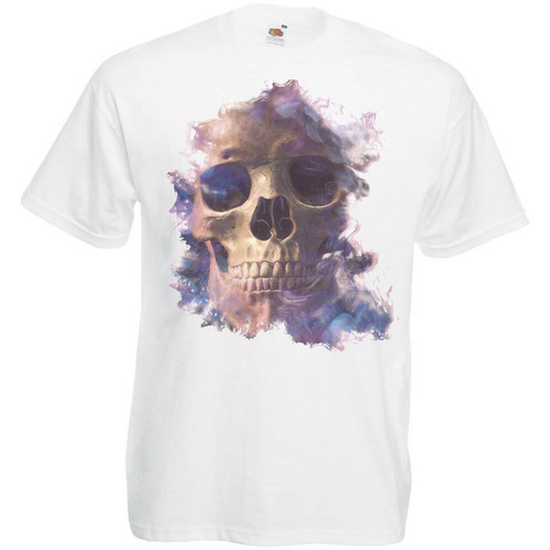 Mens Skull in Colourful Smoke Gothic Horror Creepy Unisex White T-Shirt Mens Skull in Colourful Smoke Gothic Horror Creepy Unisex White T-Shirt