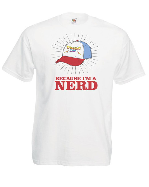 Adults Because I'm a Nerd Dustin Thinking Cap 1980s TV Show Unisex White T-Shirt Adults Because I'm a Nerd Dustin Thinking Cap 1980s TV Show Unisex White T-Shirt