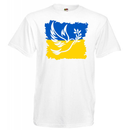 Adults Peace Dove Symbol Ukraine Flag Olive Branch Unisex White T-Shirt