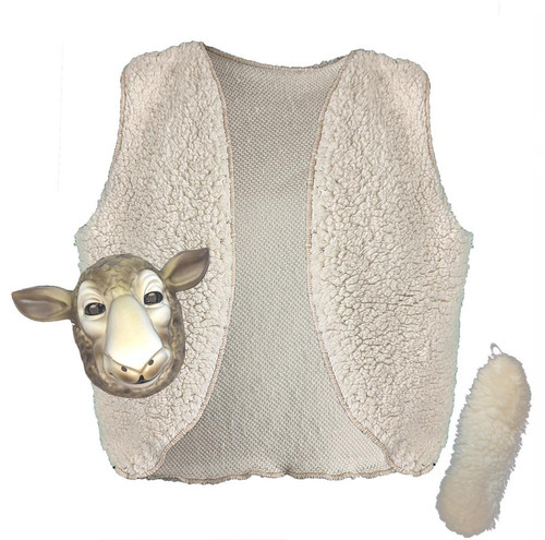 Childs Sheep Lamb Fleece Waistcoat Tail & Mask Farm Animal Nativity Fancy Dress [2 Sizes]