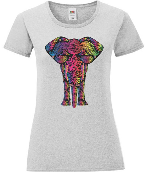 Womens Floral Psychedelic Trippy Elephant LSD Mammal Lady Fit Grey T-Shirt