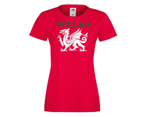 Womens Welsh Nation Cymry Cymru Rugby Y Ddraig Goch Dragon Lady Fit Red T-Shirt