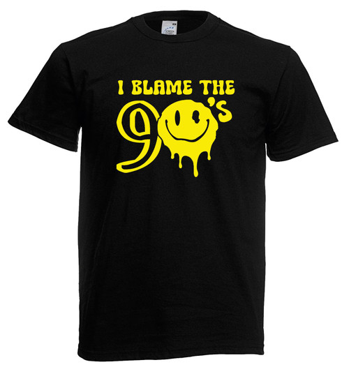 Mens I Blame The 90s Rave Festival Acid House Unisex Black T-Shirt
