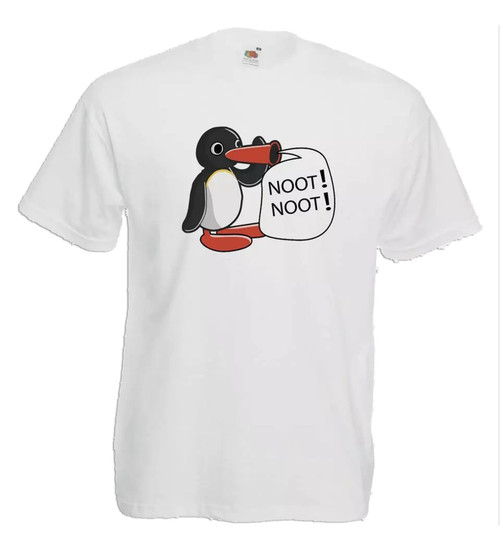 Adults Cartoon Penguin Noot Noot Quote 1980s TV Show Unisex White T-Shirt Adults Cartoon Penguin Noot Noot Quote 1980s TV Show Unisex White T-Shirt