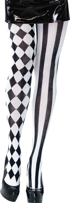 Adults Black & White Stripe & Diamond Harlequin Tights Halloween Fancy Dress Costume Accessory [One Size]