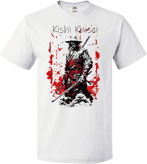 Adults Kishi Kaisei Japanese Proverb Samurai Life and Death Unisex White T-Shirt
