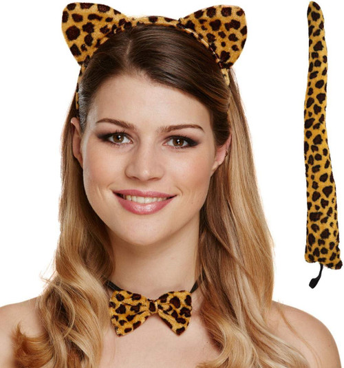 Henbrandt Leopard Headband Bow Tie & Tail Animal Safari Fancy Dress Costume Accessory