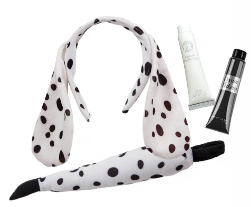 The Dragons Den Dalmatian Dog Ears Tail Black & White Face Paint Animal Nature Fancy Dress Costume Accessory [One Size]