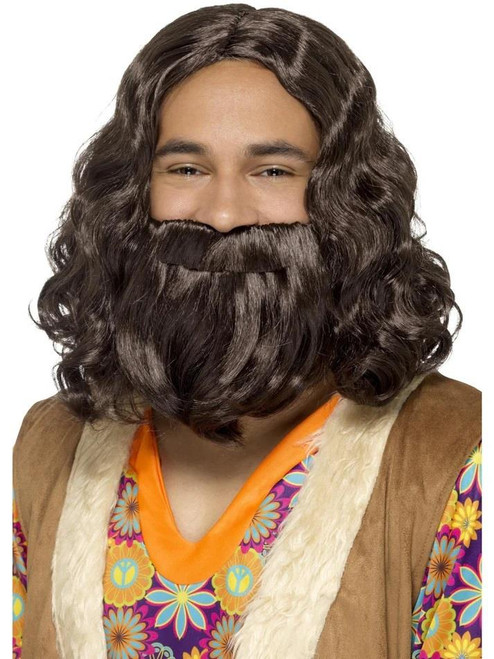 Smiffys Jesus Hippy Wig & Beard Christmas 1970s Fancy Dress Costume Accessory