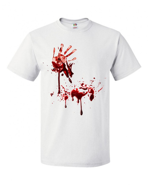 Adults Bloody Splat Hand Print Halloween Victim Horror Unisex White T-Shirt