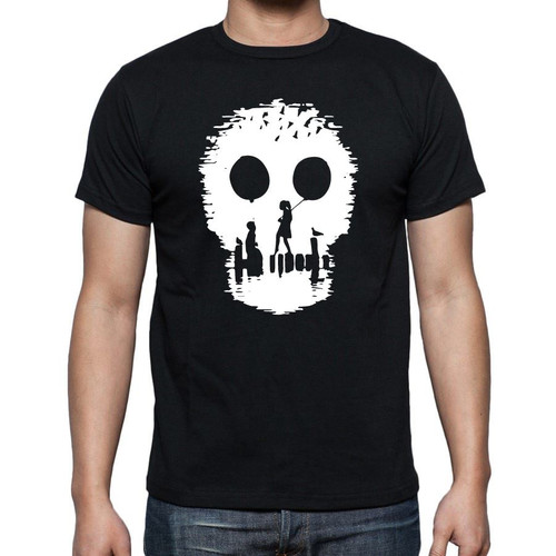 Adults Banksy Sugar Skull Docks Street Graffiti Artist Unisex Black T-Shirt