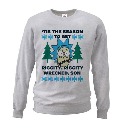 Adults Tis the Season to Get Riggity Wrecked Funny TV Unisex Grey Christmas Jumper
