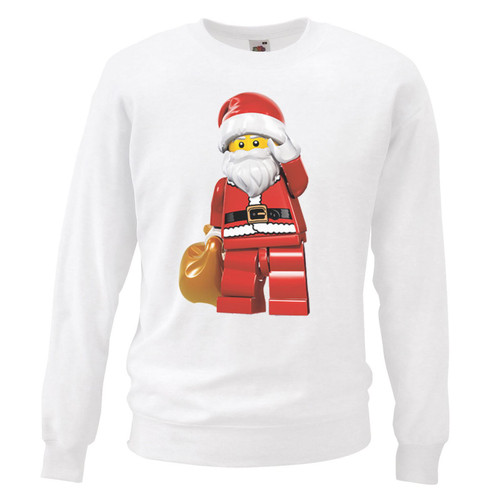 Adults Building Block Retro Santa Claus Festive Unisex White Christmas Jumper Adults Building Block Retro Santa Claus Festive Unisex White Christmas Jumper