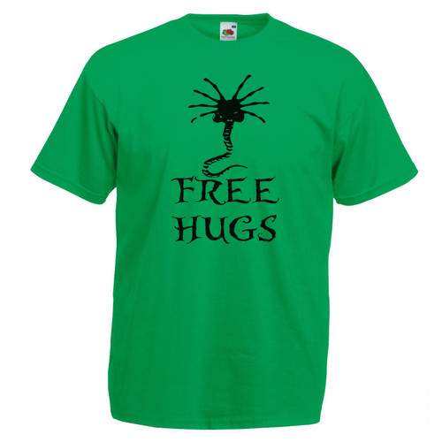 Adults Free Hugs Alien Face Hugger Sci-Fi Horror Movie Unisex Green T-Shirt