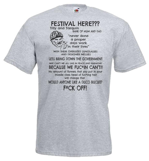 Adults Farmer Jim Funny Festival Peace Harmony Rant Comedy TV Unisex Grey T-Shirt