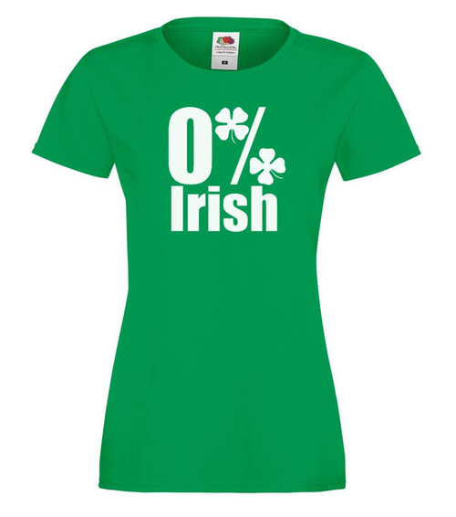 Womens 0% Irish Four Leaf Clover Ireland St Patricks Day Lady Fit Green T-Shirt