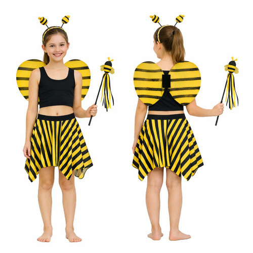 Childs Bumblebee Black & Yellow Skirt & 3 Piece Wings Set World Book Day Nature Insect Fancy Dress Costume