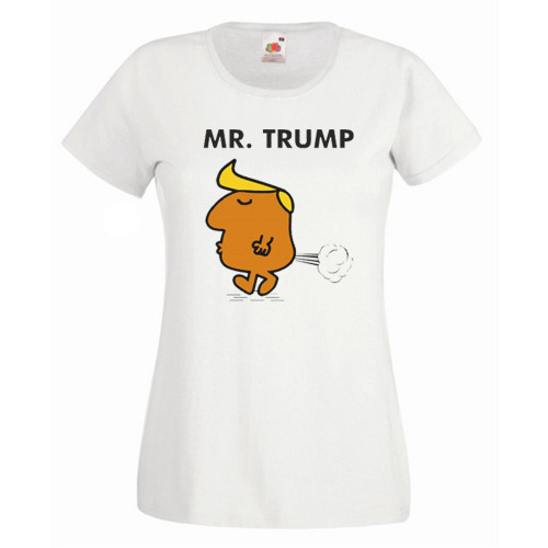Womens Mr Trump American President USA Funny Cartoon Lady Fit White T-Shirt