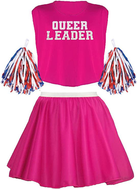 Adults Queer Leader Gay Pride March Cheerleader Fancy Dress Costume Adults Queer Leader Gay Pride March Cheerleader Fancy Dress Costume
