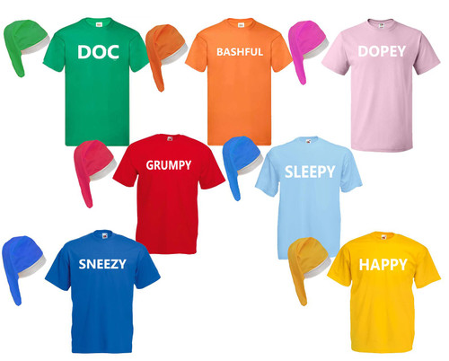 Adults 7 Fairytale Dwarves Dwarf Gnome T-Shirt & Hat Stag Party Hen Night Fancy Dress