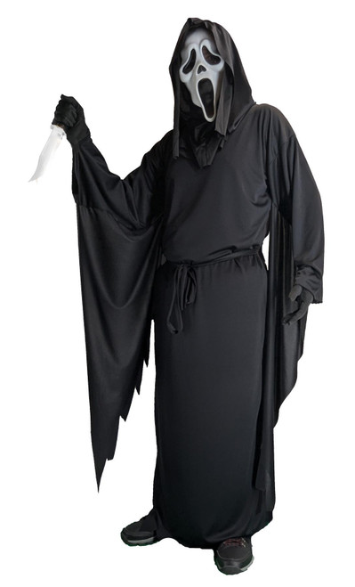 Childs Scream Movie Robes Belt Gloves & Overhead Ghost Face Mask Halloween Fancy Dress Costume