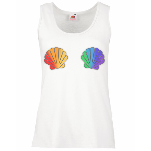 Womens LGBTQ Rainbow Shells Gay Pride March Lady Fit White Vest Top Womens LGBTQ Rainbow Shells Gay Pride March Lady Fit White Vest Top