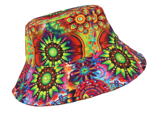 Adults 1960s Hippie Fractals Geomteric Themed Bucket Hat Decades Fancy Dress Costume Accessory Adults 1960s Hippie Fractals Geomteric Themed Bucket Hat Decades Fancy Dress Costume Accessory