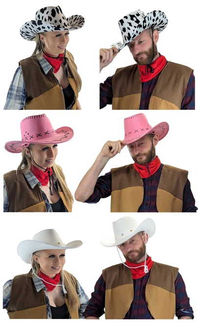 Adults Cowboy Cowgirl Hat Wild West Western Fancy Dress Costume Accessory